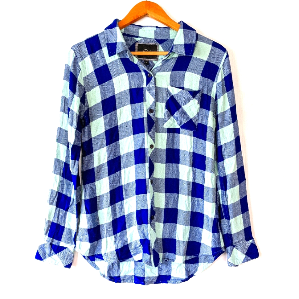 Rails Hunter Blue&Mint Checkered Plaid Button Down